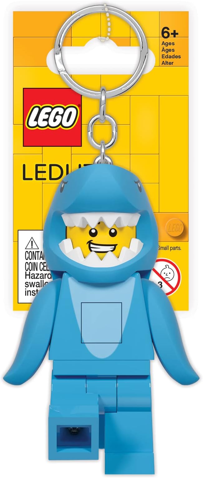LEGO Minifigures Keychain Light - Shark Suit Guy (KE155H), Extra-Large 3 Inch Tall, Posable Flashlight with Batteries Included - Fun Gift for Pediatric Nurses, Kids & LEGO Fans Ages 6+