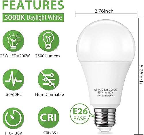 Miniatura 4 de Bombilla LED equivalente a 150-200 W, bombilla LED brillante A21 de 23 W, 2500 lúmenes, luz diurna blanca 5000K E26 bombillas base para el hogar,