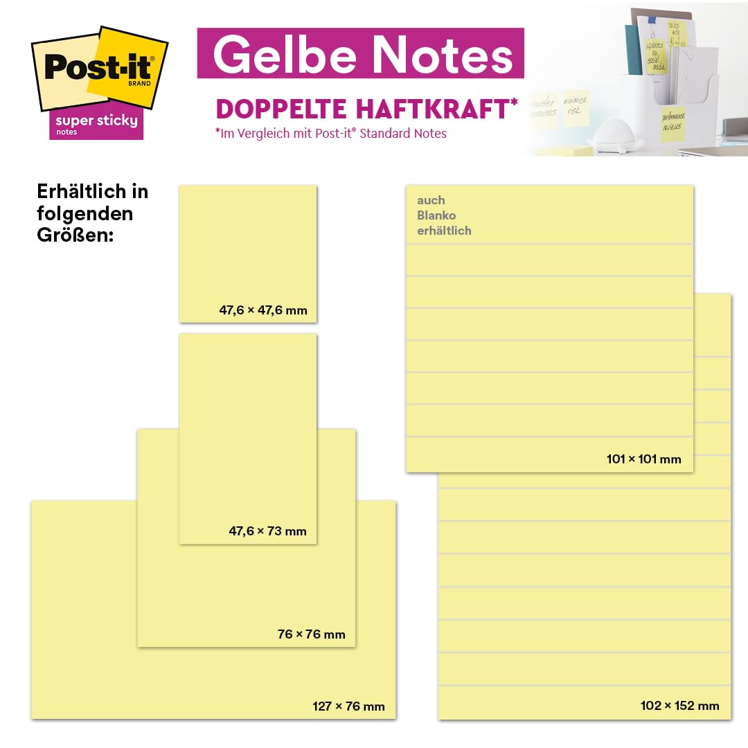 Post-it Super Sticky Notes, 24 Blöcke (2160 Blatt), 127 mm x 76 mm, Gelb