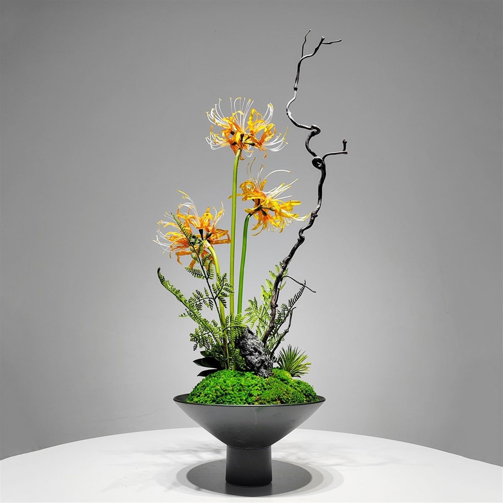 Faux Flowers in Vase, Chinese Tea Table Arrangement Furniture