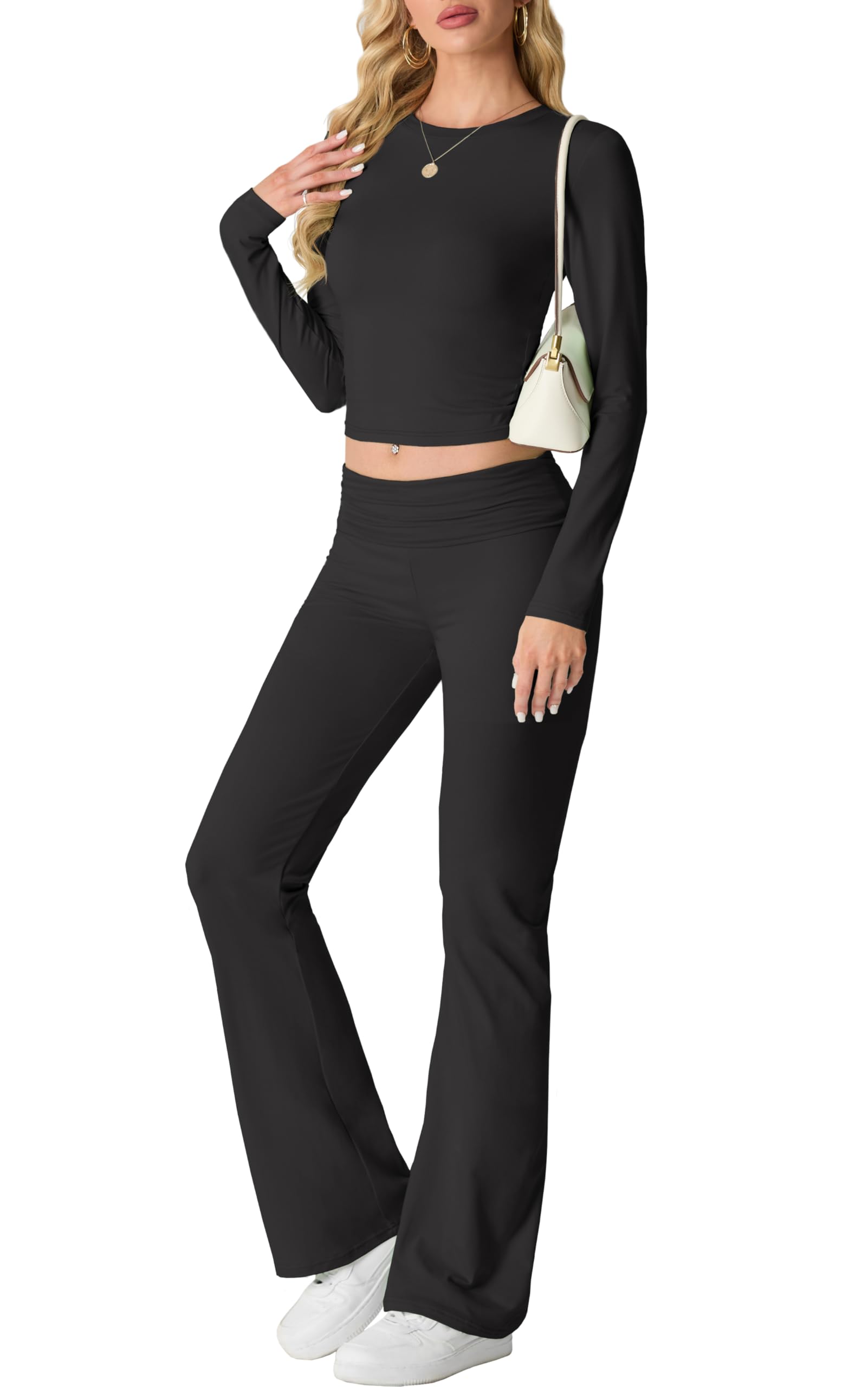 IWOLLENCE Hausanzug Damen Jogginganzug Set Lounge Set 2 Teiler Sportanzug Damen Y2K Outfit Homewear mit Crop Top und Schlaghosen