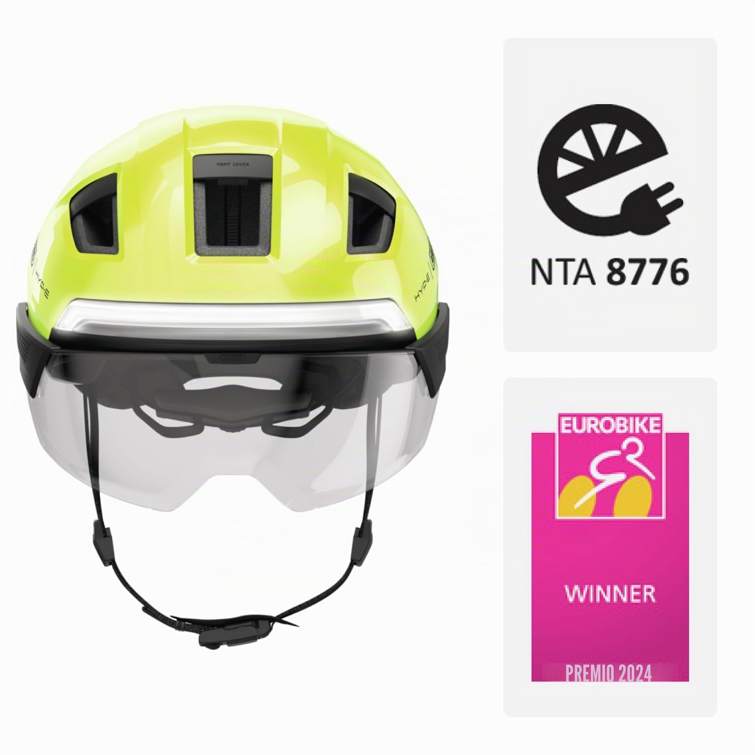 ABUS HYP-E B.Lace - Casco de Bicicleta con luz Delantera, Trasera y Intermitente y luz de Freno inalámbrica activable - con Visera y Orejeras - para Bicicleta eléctrica y S-Pedelec