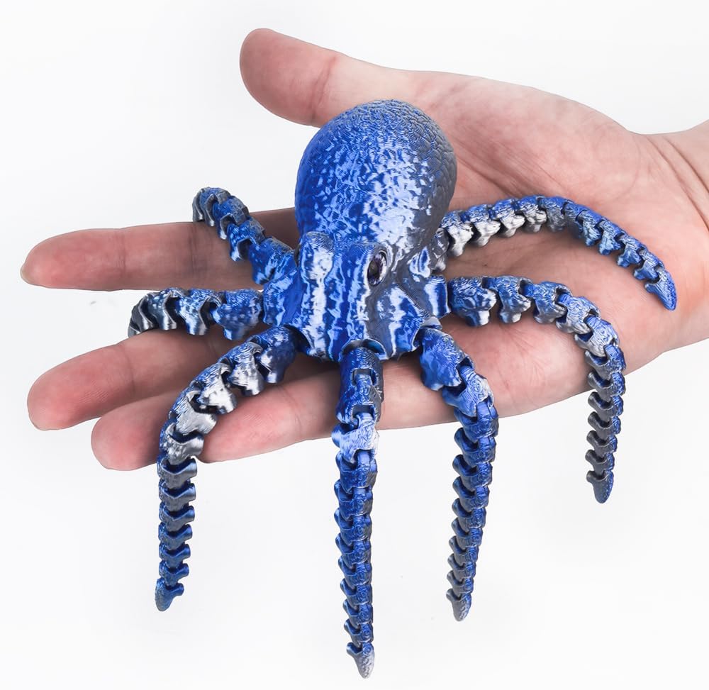3D Printed Octopus,3D Printed Animals Fidget Toys, Decor for Stress Relief,Desk Fidget Spinner Toys (Silvery Blue)