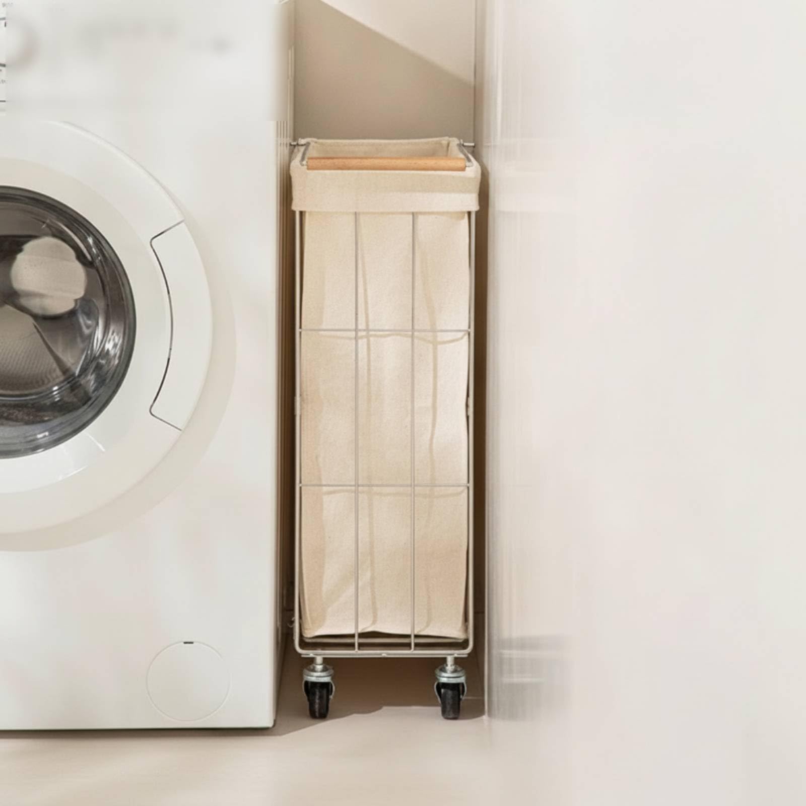 Carrello Biancheria Pieghevole Carrello Lavanderia Carrello con Ruote Telaio Acciaio Inox 201 Manico Spinta 34 Cm Ruote Girevoli Scorrimento Sacco Removibile Adatto per Casa Bagno Corridoio