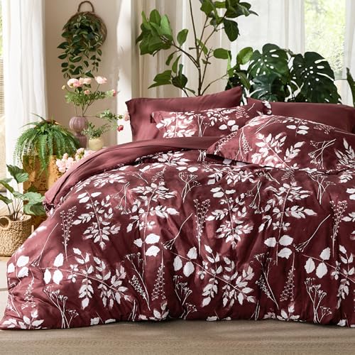 Image of Bedsure Floral Burgundy Comforter Set, Full Bedding Sets, 7 Piece
