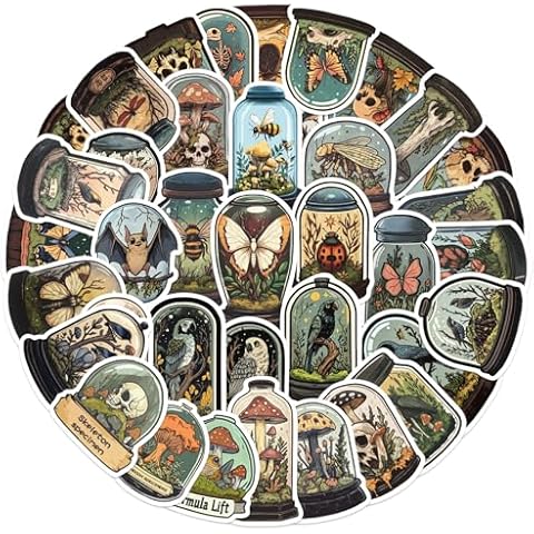 50 Pieces Vintage Mysterious Creature Stickers,Bats,Bees,Owls,Crows Aesthetic Micro-World Waterproof Vinyl Stickers for Water Bottle, Srapbook, Laptop, Teens Girls Adults Retro Dark Gifts (UMA) Cover