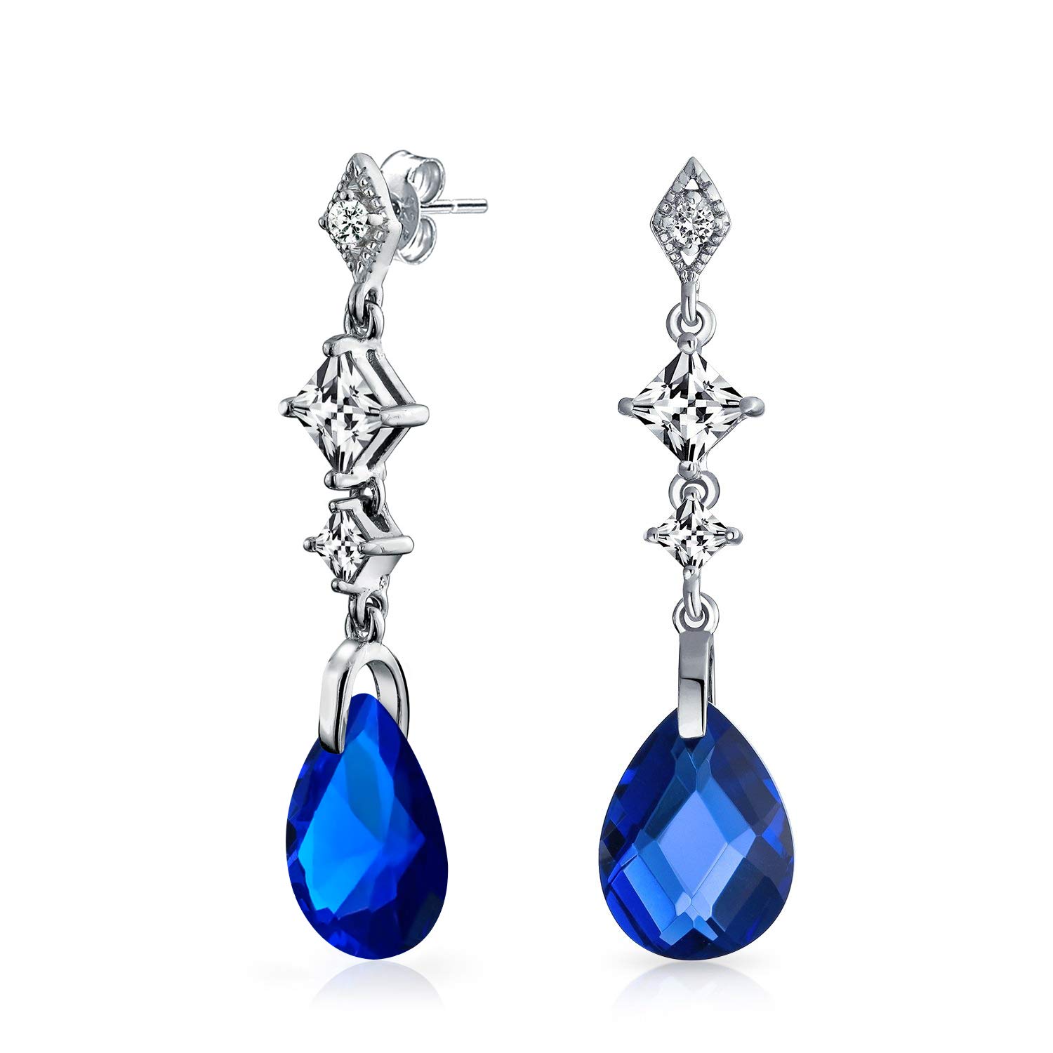 Pendientes de Araña en Forma de Pera con Facetas Briolette de Circonita Cúbica CZ para Mujer en Plata de Ley con Piedra Preciosa Simulada