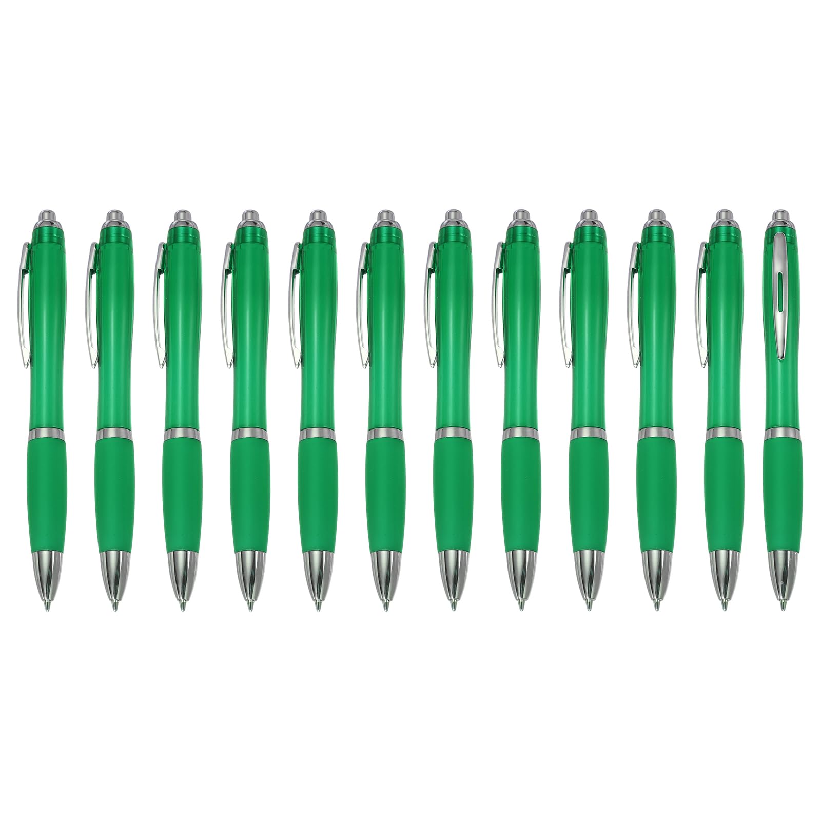 PATIKIL Retractable Ballpoint Pens, 12 Pcs 1.0mm Black Ink Ballpoint Pen with Rubber Grip Plastic for Business Office Class Event Note Taking, Green