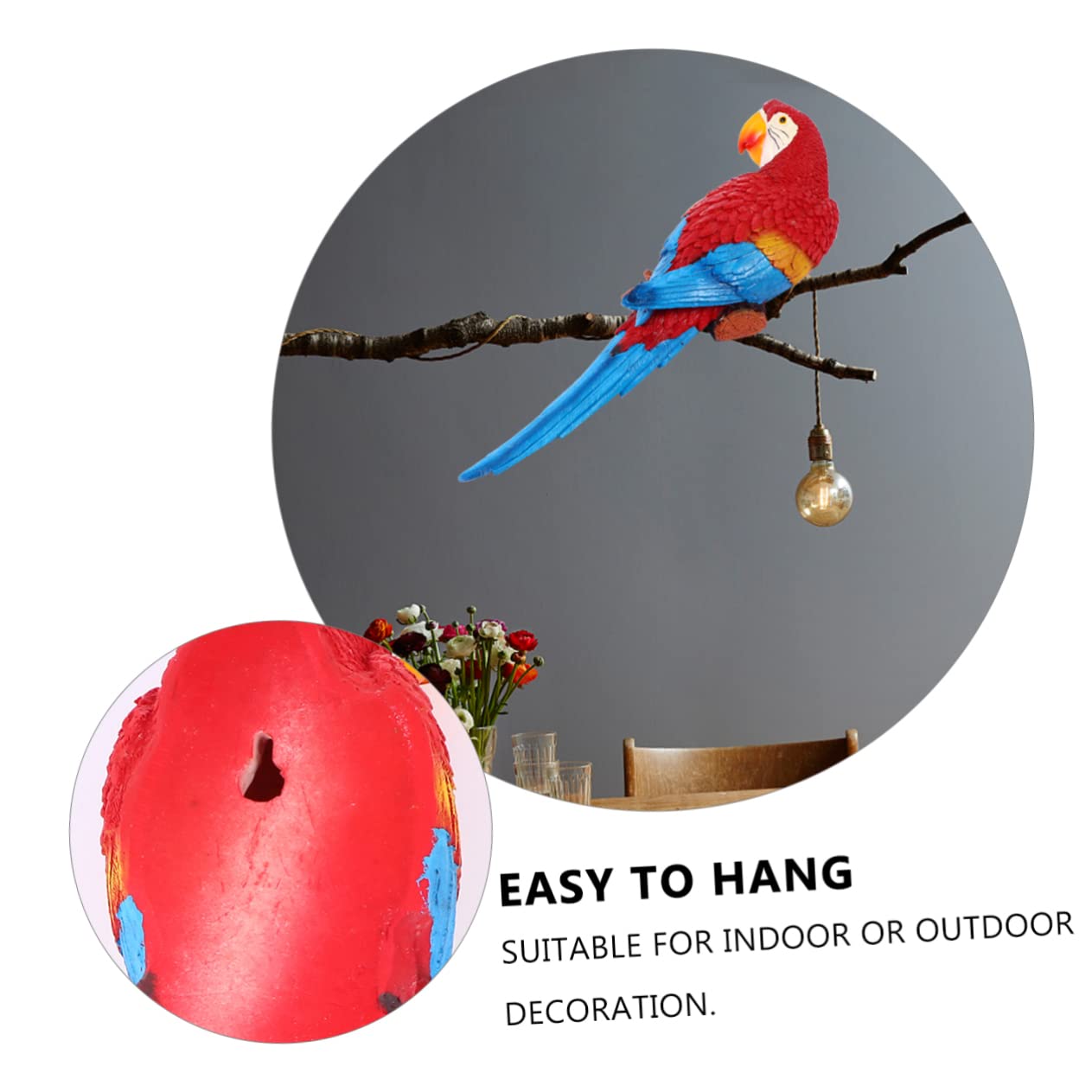 Amosfun Riproduzione Artistica di Pappagallo da Parete Decorazione Sospesa Ornamenti Giardino Patio Casa Ufficio