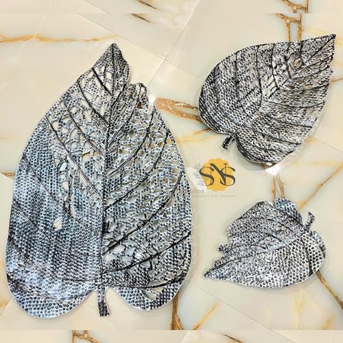 Image of SNS DECOR Luxury Metal Abstract Figures Leaf Wallart Set of 3 Handcrafted Wall Sculpture Wall Art Multicolor For Home Decoration (Silver Antique)
