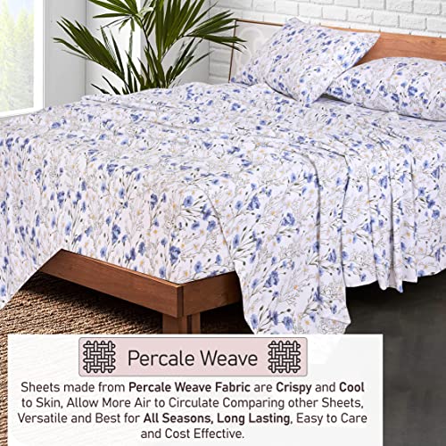 Ruvanti 100% Cotton Sheets For Queen Size Bed - Crispy Cooling Percale Sheets - Breathable & Durable Queen Sheet Set - 16 Inches Deep Pocket Queen Size Sheets - Sweet Pea - 4 Pieces #TOP2