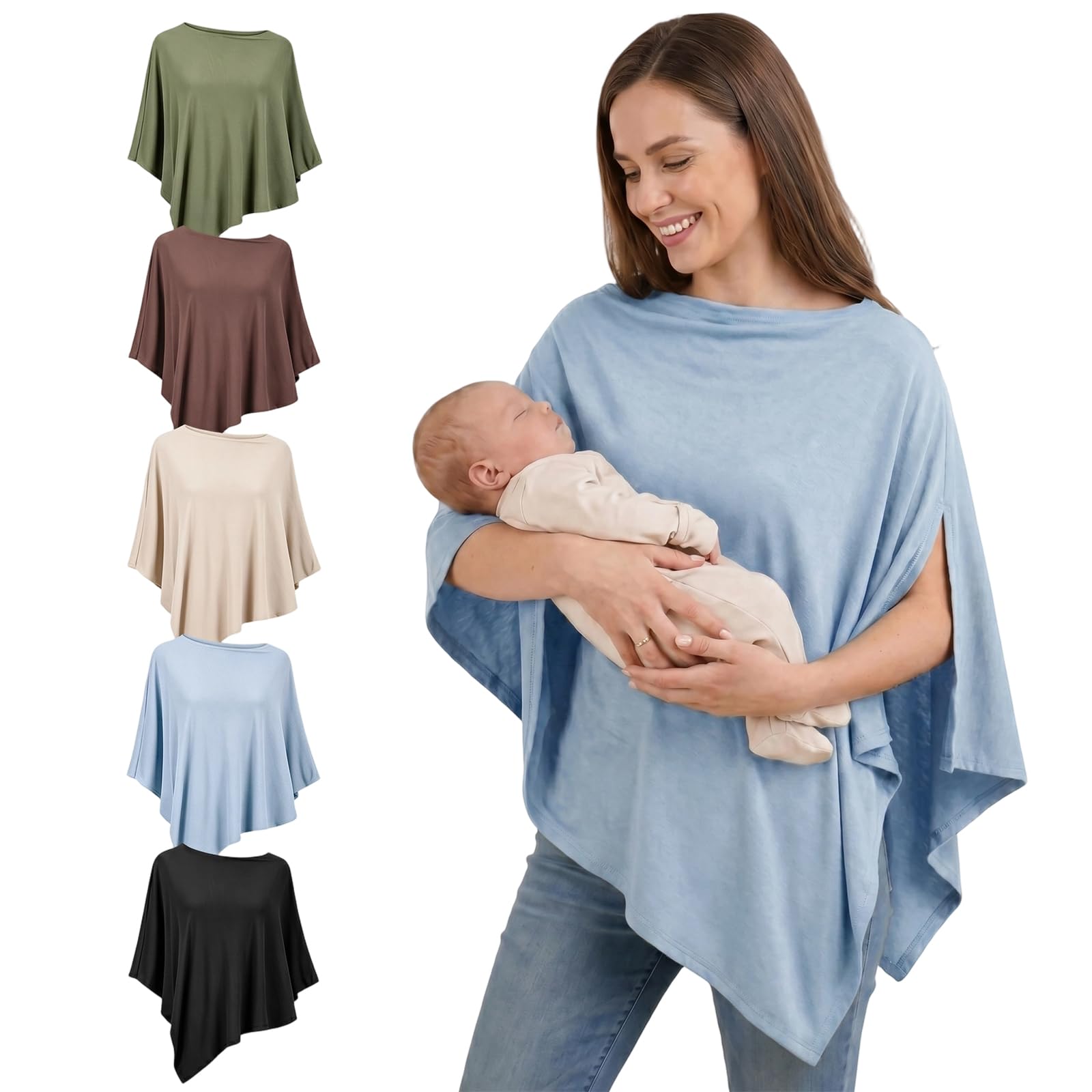 Cubierta de Lactancia, Pañuelo de Lactancia de Modal Suave para Mamá, Protección 360° Multiuso y Transpirable, Estilo Poncho para Cochecito, Asiento de Coche o Chal (Azul)