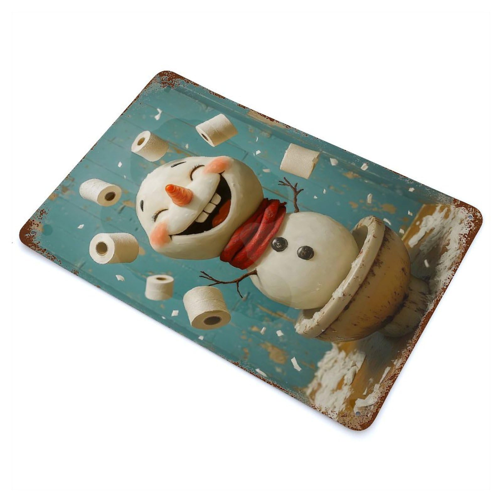Snowman Toilet Paper Fun Aged Metal Wall Plaque 11.8"x7.9", Decorative Metal Wall Art for Garage, Pub Or Kitchen