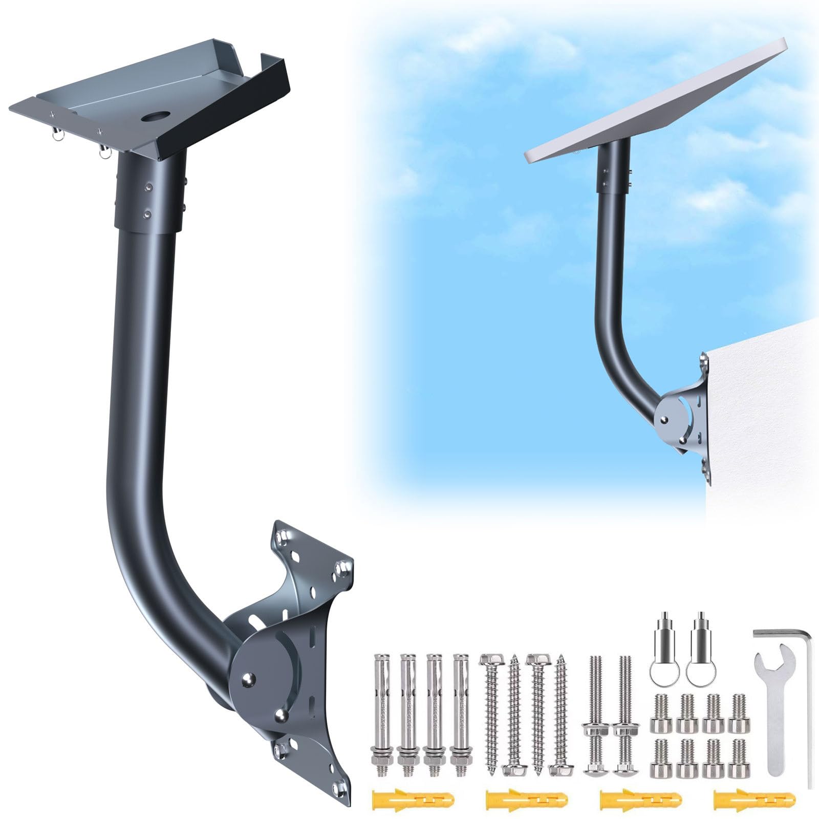 Support de toit réglable à 360 degrés pour montage de barre d'antenne standard avec adaptateur de tuyau, kit Internet, accessoires satellite, support de toit réglable