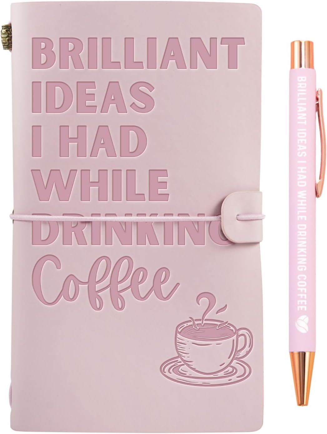 Coffee gifts Leather Journal Notebook with Pen, for Coffee Lovers, Men, Women on Birthday, Refillable Sketchbook, Travel Diary, Lined Planner, 7x5 Inches, Pink - Brilliant Ideas - Leather embossing