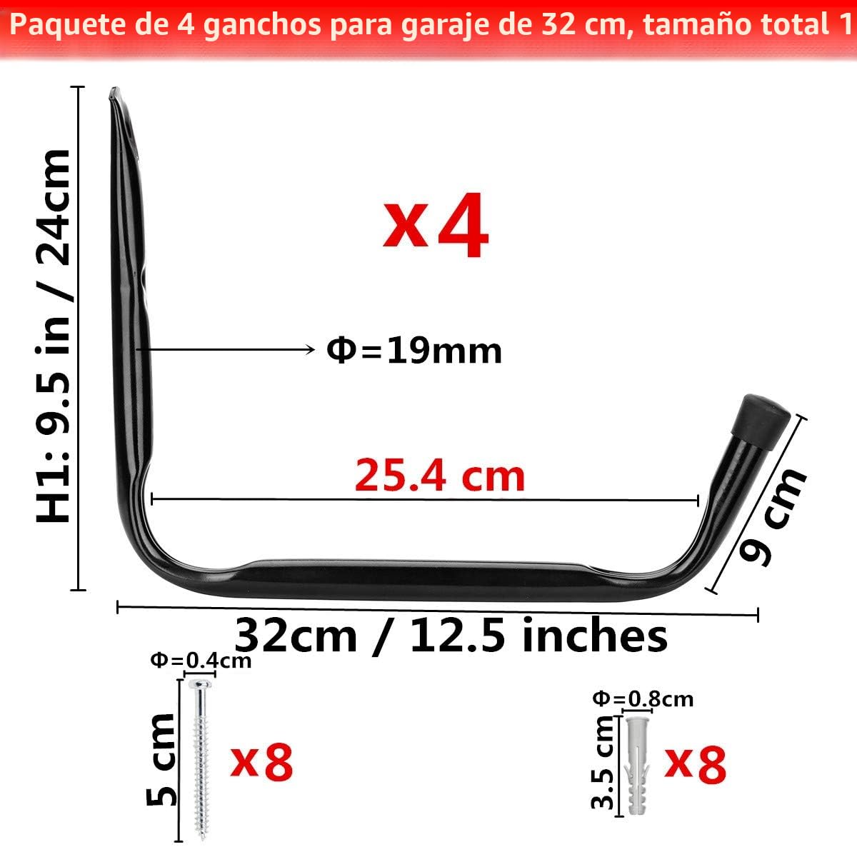 Gancho de almacenamiento de garaje gigante montado en la pared, 32 cm Bastidor colgante de servicio pesado para tabla de surf, escalera, kayak