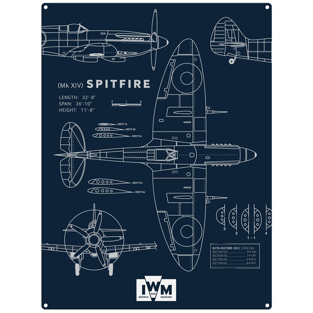 Metal Sign - Official Imperial War Museum (Spitfire Blueprint, 15 x 20 cm)