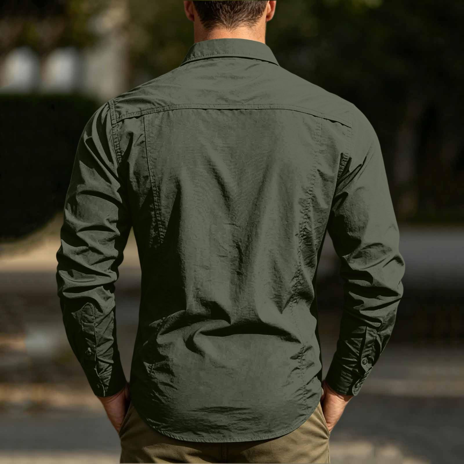 Camisa Hombre de Trabajo Tallas Grandes Cuello Solapa Camisas de Outdoor Senderismo Camping Secado Rápido Casual Camiseta Deporte Manga Larga con Bolsillos Pecho Cómodo Outerwear M-5XL