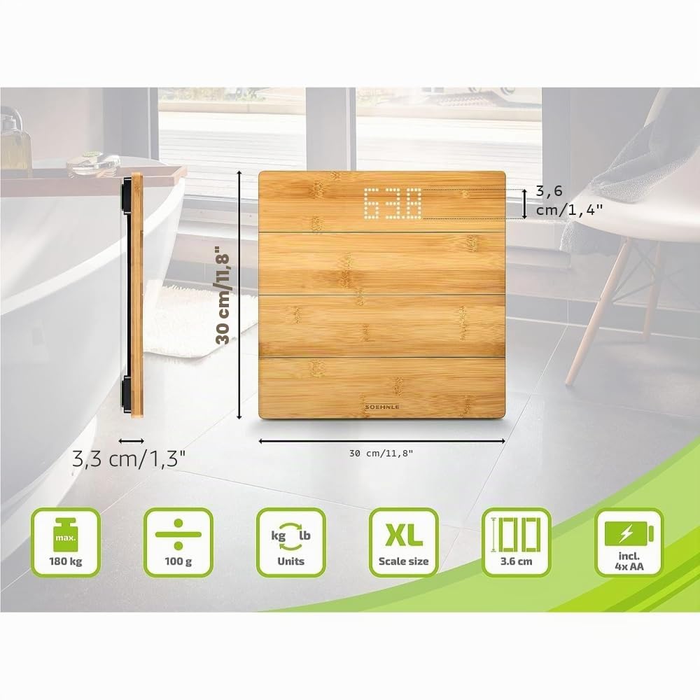 Soehnle Báscula de Baño Style Sense Bamboo Magic, Pantalla Oculta