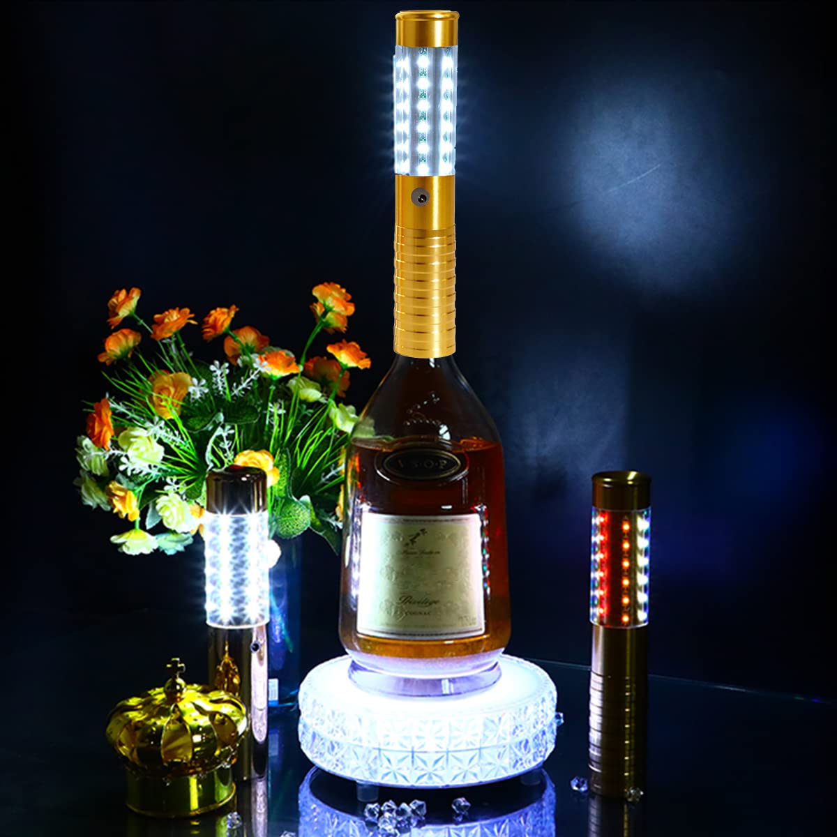 ACMHNC Luces Estroboscópicas LED, USB Recargable Para Botella de Vino, Bastón Luminoso, 1800 mAh Batería, Barras Luminosas Para Fiestas, Ktv, Bar, Club, Cumpleaños, Luz Blanca, Dorada