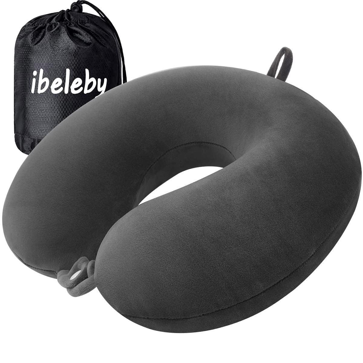 iBelebyTravel Pillow,Neck Pillows for Travel,100% Pure Memory Foam Soft Comfort & Support Pillow for Airplane/Car/Office&Home Rest Use (Black)