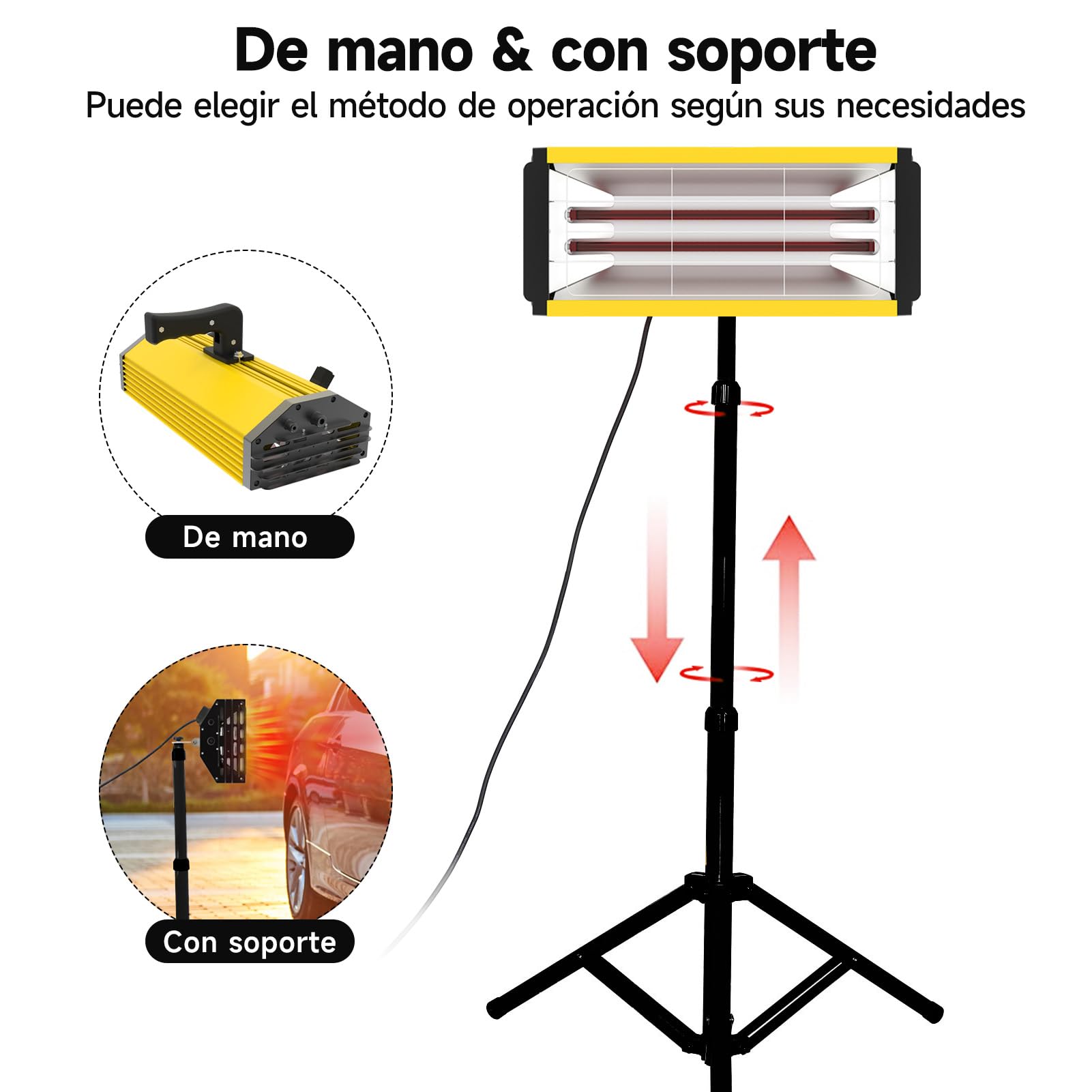 DATOUBOSS Lámpara Infrarrojos Pintura 2000W 220V con Soporte Telescópico Ajustable y Temporizador 0–90 min, Secador de Pintura Automotriz de Onda Corta para Reparación de Carrocerías (650×500 mm)