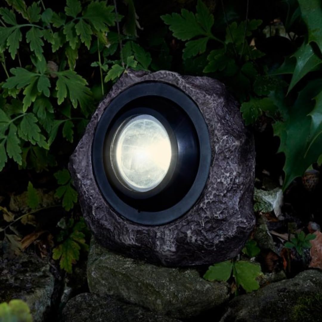 Garden Mile Grey 25L Rock Solar Lights For Outdoor Garden Super Bright 25 Lumen Waterproof Rock Spotlights For Pathway Driveway Patio Yard - Solar Garden Lights