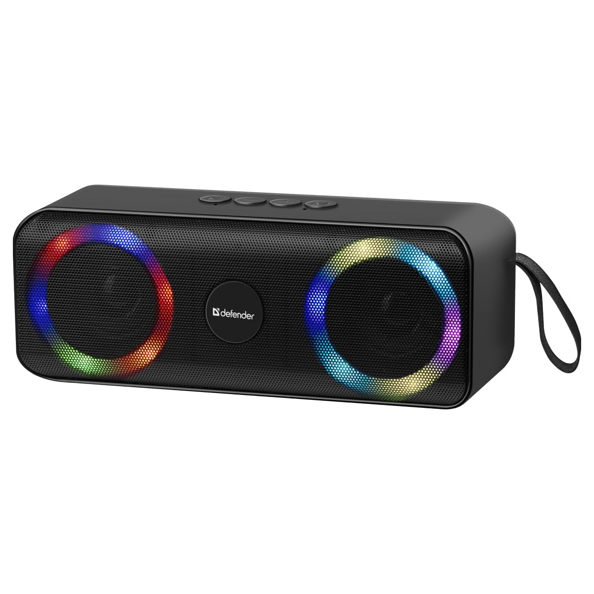 Defender altoparlante Bluetooth con luce, 80 W, scatola musicale con accoppiamento stereo (TWS), Bass Boost, IPX6, impermeabile, Bluetooth Box con MP3, EQ, AUX per feste in interni ed esterni, nero
