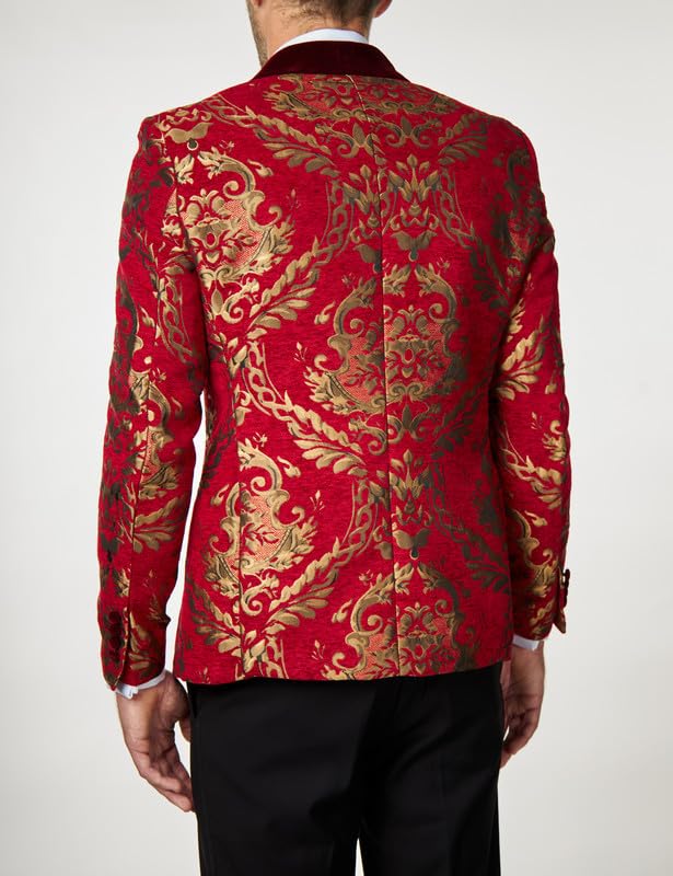 Xposed Stampa Paisley Broccato da Uomo su Giacca Jacquard Rosso Cremisi Blazer da Festa su Misura