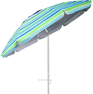 LIOOBO 6.5ft Beach Umbrella: Heavy Duty High Wind Sand Umbrella, Adjustable Sunshade Umbrellas with Tilt Sand Anchor Telescoping Pole for Garden Patio Pool Backyard
