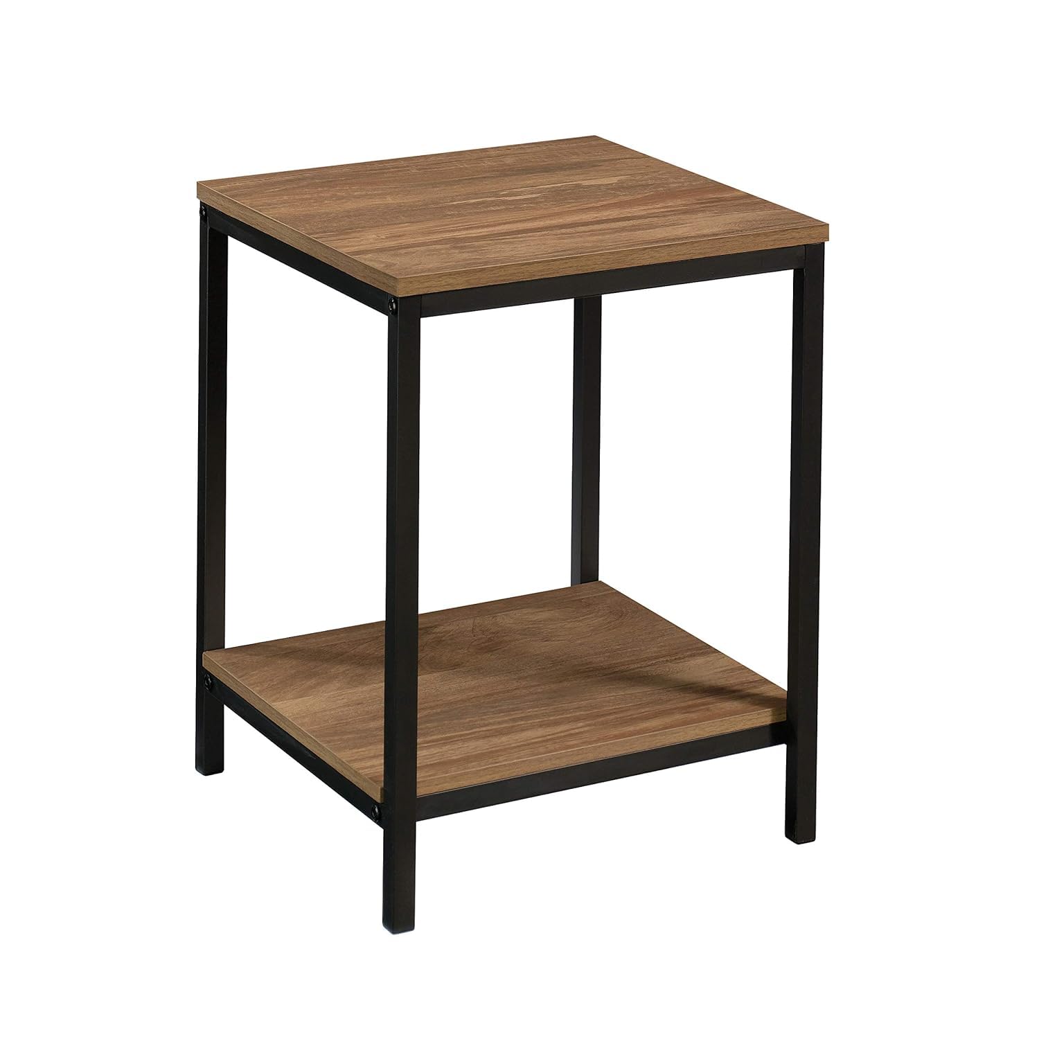 Accent Table, Side Table, Bedroom, Industrial, Rustic Storage, Wood Panel and Steel Frame, Simple to Assemble Metal 2-Tier Bedside Table Night Stand-Squre 2-image-17