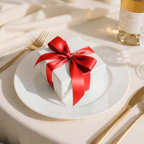 Miniatura 3 de Cinta de satén rojo de poliéster de doble cara de 1 pulgada x 25 yardas, perfecta para envolver regalos, muy adecuada para bodas, fiestas,