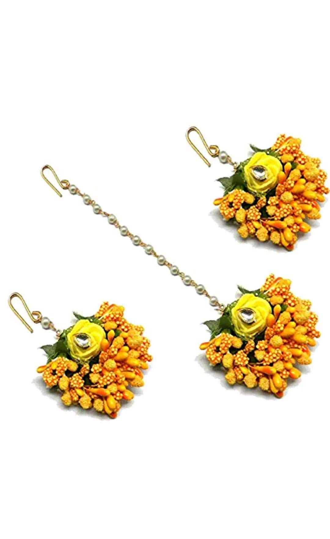 SR Sarthak Royal Sarthak Royal Yellow Flower Earring and Maang tikka Jewellery Set for Wedding | Baby shower | Haldi | Mehandi | Party in Yellow color for Girls and Women(Combo) (B091Q1HBHG) Amazon Price History, Amazon Price Tracker