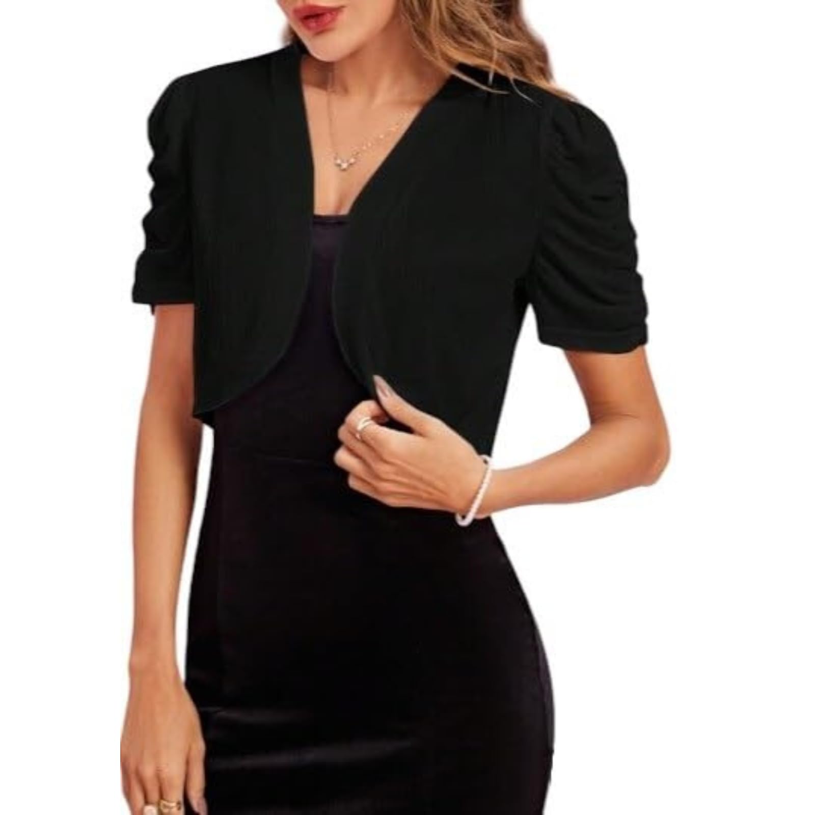 Women's Solid Cropped Puff Sleeves Short Jacket | Casual Girls Jacket | Stretchy, Soft & Breathable | Stylish & Lightweight | Regular Fit