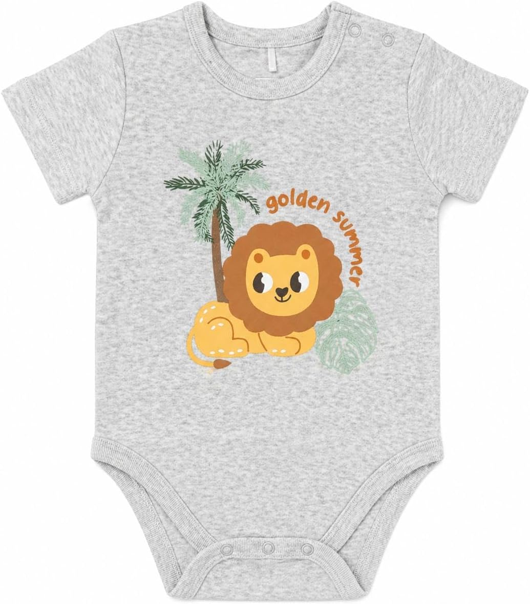TRND O&X Baby Boy 3-Piece Cotton Rib Outfit Set, 2 Cute Animal Print Bodysuits & 1 Short
