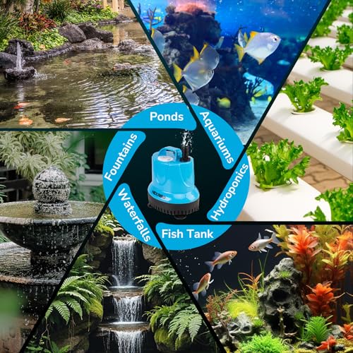 Image of Hexago 580GPH Submersible Water Fountain Pump, 60W Small Sump Pump with 9FT High Lift, Aquarium Pumps for Outdoor Pond, Hydroponic, Statuary, Waterfall, Aquarium, Fish Tank