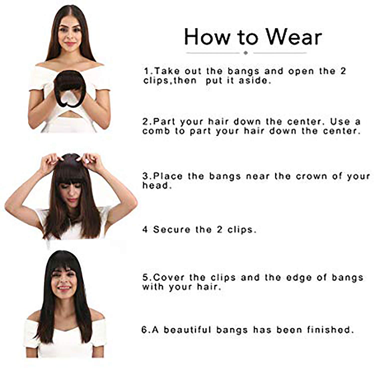 PEMA 2 Clips Hair Fringes Extension For Women Feel Real Hairs (Black) 4