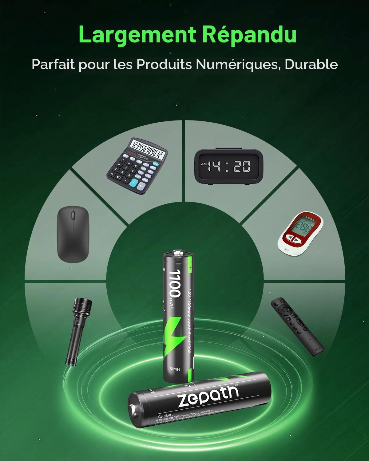 Chargeur hybride Li-Ion/NI-MH avec 8 piles AAA rechargeables NI-MH, 1100 mAh de haute capacité 1,2 V AAA, 8 chargeurs pour batteries AA/AAA, boîte de rangement de charge LED intégrée