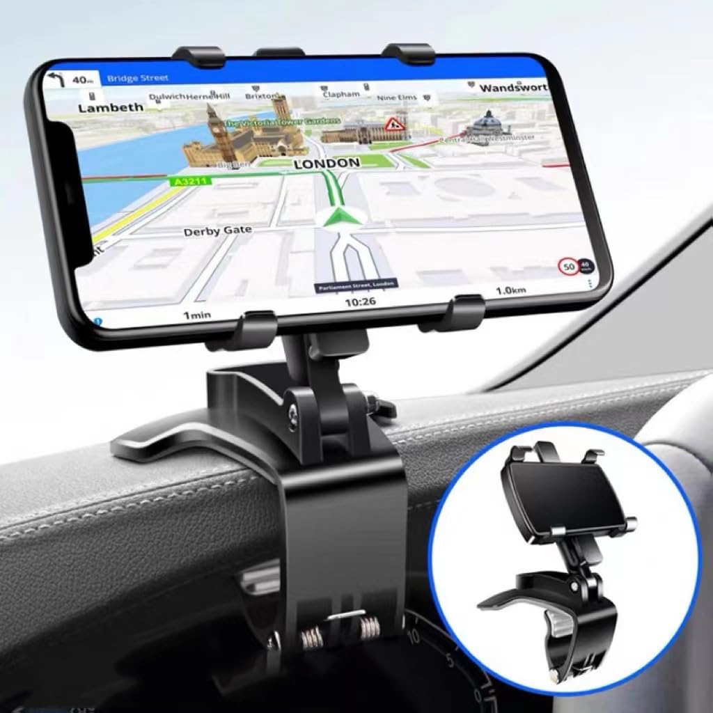 Supporto per Telefono da Cruscotto Auto, Supporto Girevole per Cellulare con Clip, Supporto con Clip Girevole a 360 Gradi per Smartphone da 4 a 7 Pollici