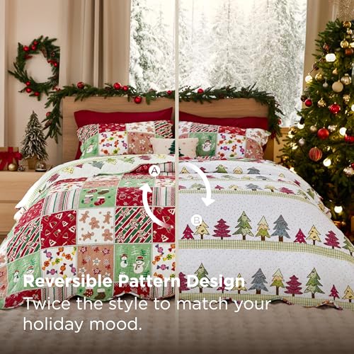 Image of Bedsure Christmas Quilts Queen Size, Red Christmas Comforter Bedding Set