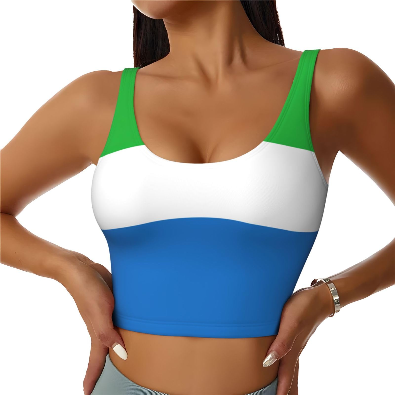 Sierra Leone Flag Printing Women Workout Tank Tops,Going Out Basic Slim Fit Yoga Gym Shirts Summer Camisole Sport Vest Black