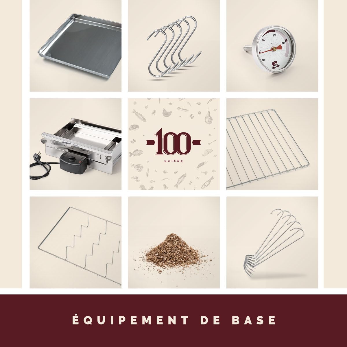 Fumoir électrique de haute qualité KAISER COMPANY '100' l Ce fumoir est fabriqué en acier inoxydable I Fumoir portable de 110 cm I Idéal pour fumer I Il peut accueillir jusqu'à 15 kg de viande