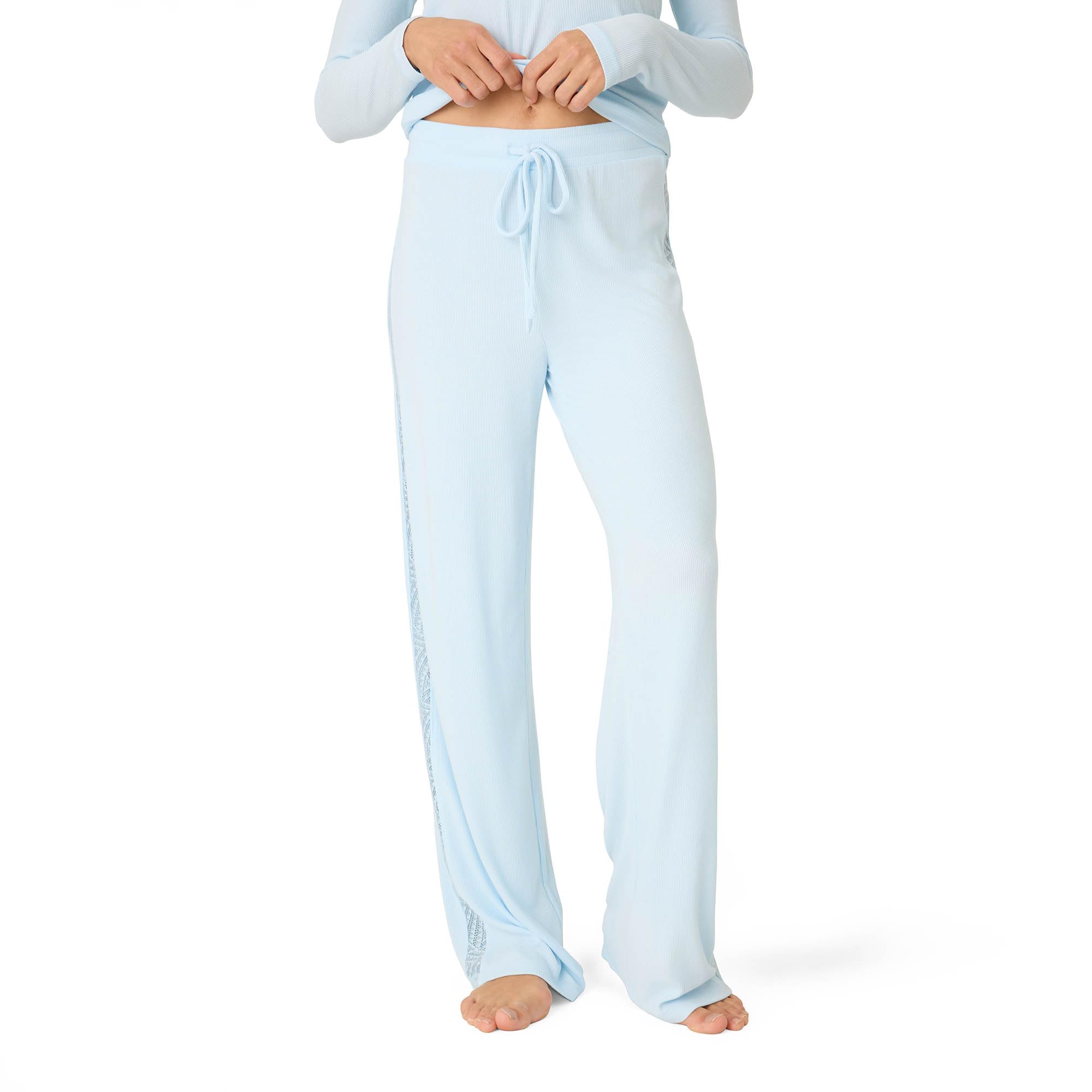 PJ Salvage Womens Lacey Basics Knit Tie-Waist Pant with Lace Insets