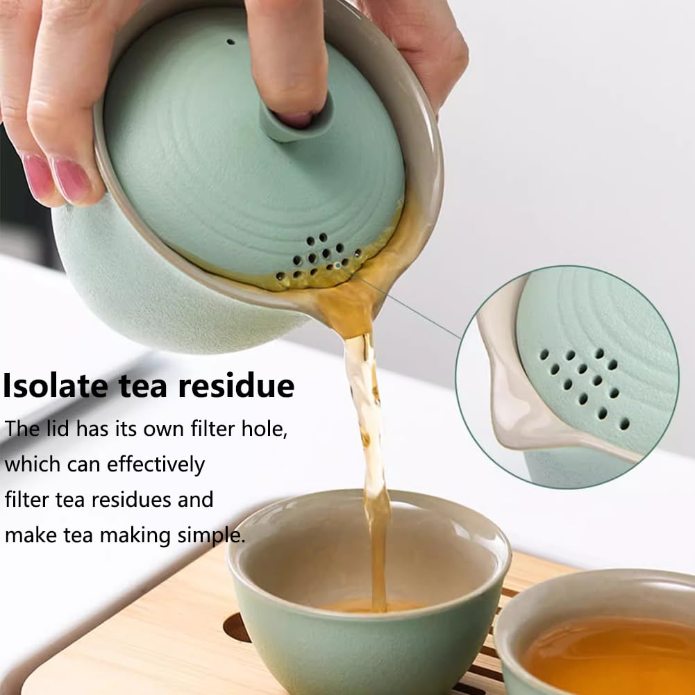 Set Di Tazze Da Tè in Ceramica Portatile, Set Da Tè Kung Fu 1 Pentola 3 Tazze Di Stoccaggio Con Coperchio, Adatto Per Picnic Da Viaggio in Casa, Tè A Foglie Sciolte Filtrate,Nero