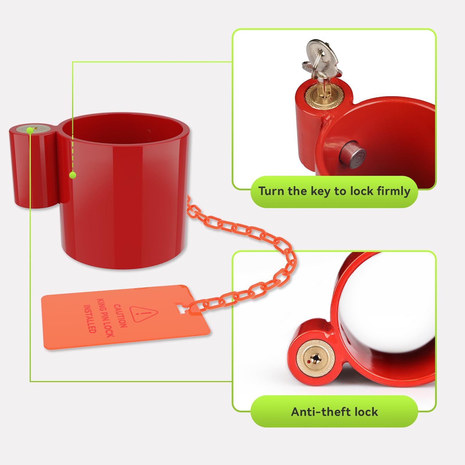 RVMATE 5th Wheel Lock (Red), Heavy Duty Steel King Pin Lock with Anti ...