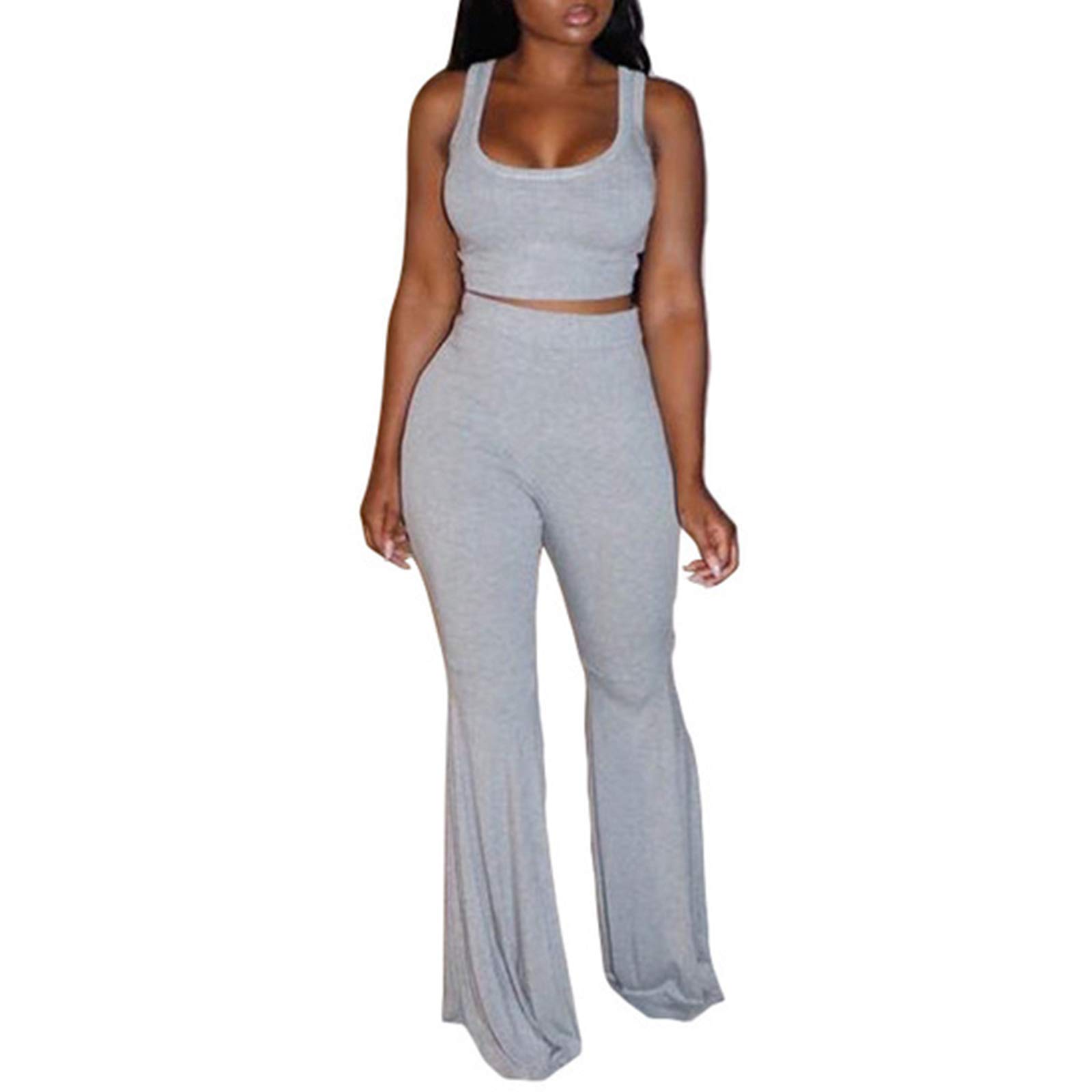 Women's 2 Pieces Outfits Sweatsuit Sleeveless Wide Leg Pants Sport Suits Tracksuits