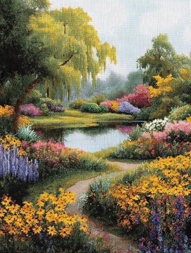 XFENDOUDOU Cross Stitch Kits for Adults Beginners Stamped Garden Scenery Easy Crossstitch Patterns Set Wall Decor 16x20inch