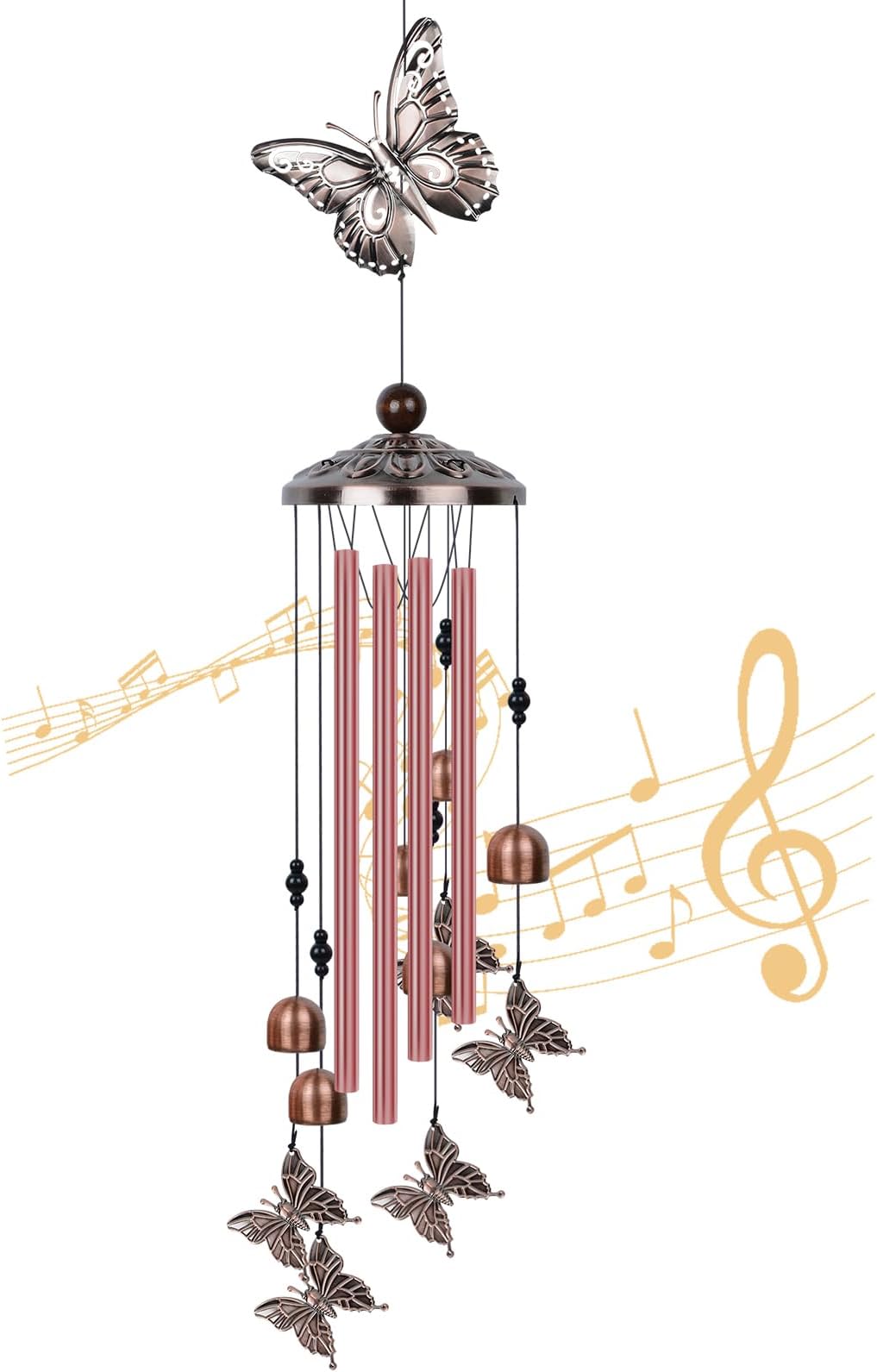 Qoosea Butterfly Wind Chimes for Outdoor, Butterfly Aluminum Tube Wind Chimes with S Hook, Perfect for Patio Garden Decoration, Gifts for Mother's Day, Christmas, New Year, Birthdays for Women
