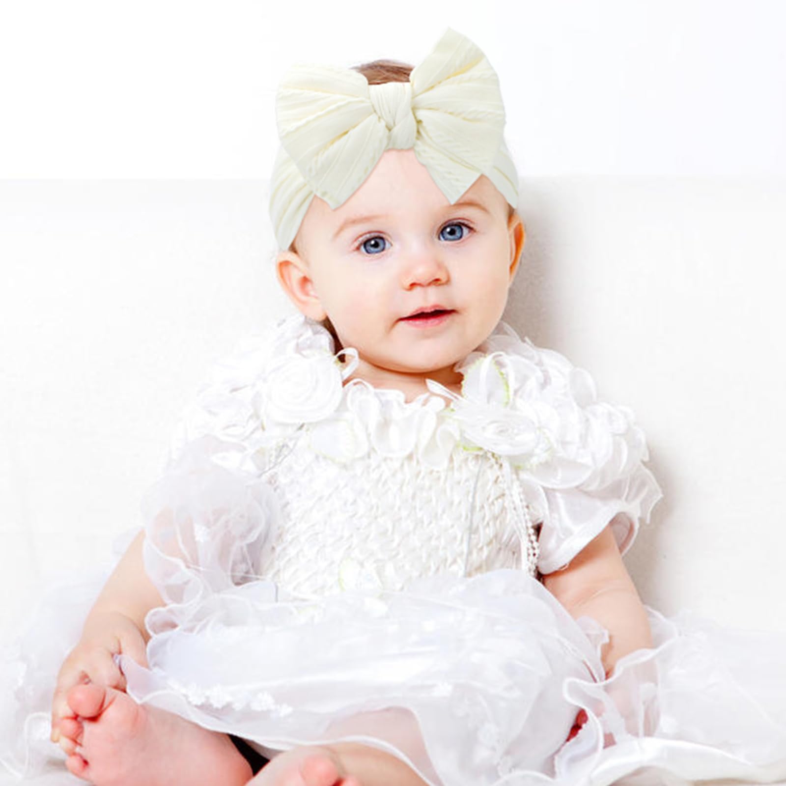 Cinaci 5 Pieces Soft Stretchy Baby Girl Wide Headbands with Bow Headwraps Hair Bows Bands Accessories for Baby Boys Girls Newborns Infants Toddlers - Image 4