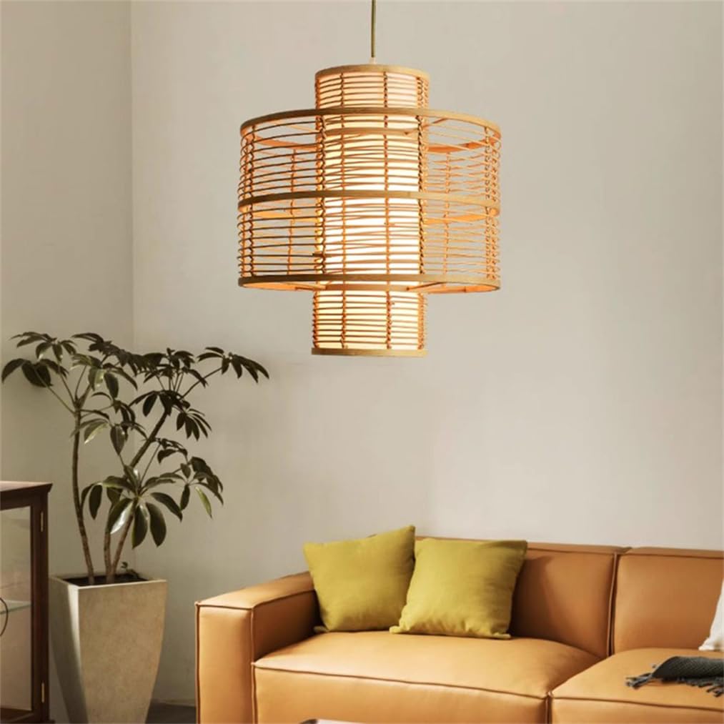 Wiszący kosz rattanowy Rustykalny naturalny wiszący na suficie, ręcznie robiony bambusowy żyrandol w stylu vintage abażur boho żyrandol regulowany światłem 16,5 cala